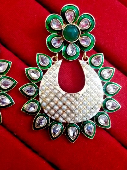 Daphne Green Mena Kundan Earrings with pearls for women, beautiful gift for wife Single view