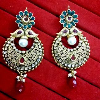 Daphne Green and Maroon bollywood style Polki Earrings for wedding events party