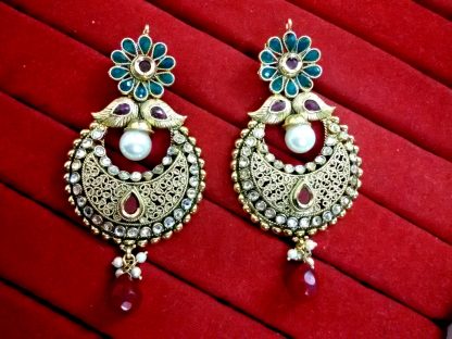 Daphne Green and Maroon bollywood style Polki Earrings for wedding events party