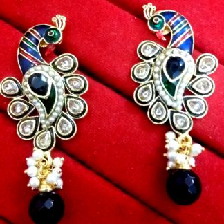 Daphne Kundan Mena Peacock Pearl Earrings