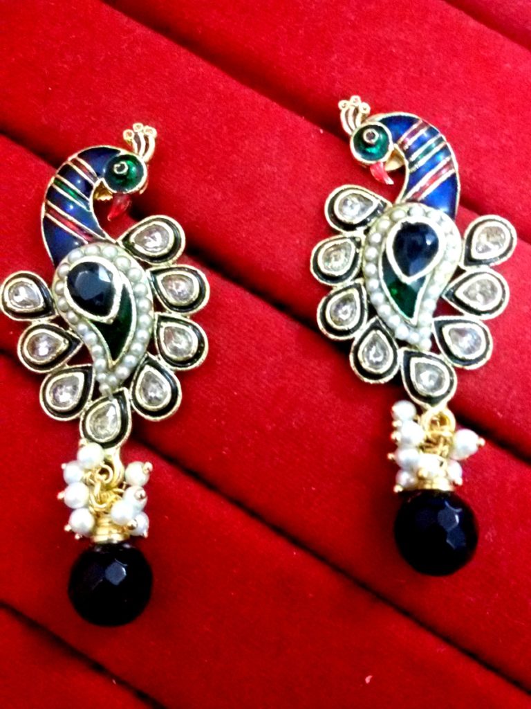 Daphne Kundan Mena Peacock Pearl Earrings