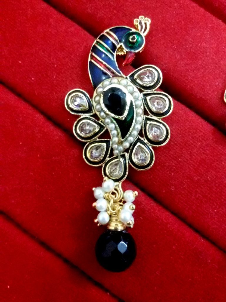 Daphne Kundan Mena Peacock Pearl Earrings, Bollywood Style Unique