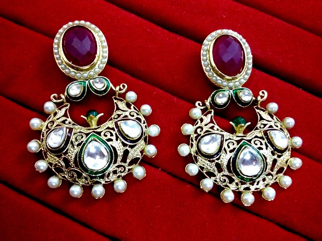 Daphne Kundan work Mena Ruby Stone Polki Earrings, Bollywood Style Unique