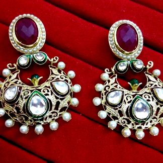 Daphne Kundan work Mena Ruby Stone Polki Earrings, Bollywood Style Unique
