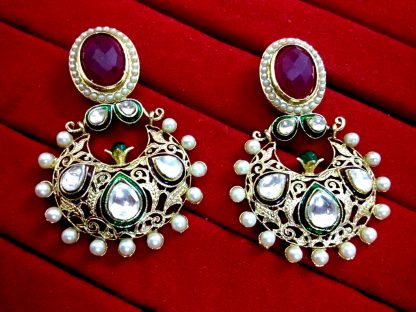 Daphne Kundan work Mena Ruby Stone Polki Earrings, Bollywood Style Unique