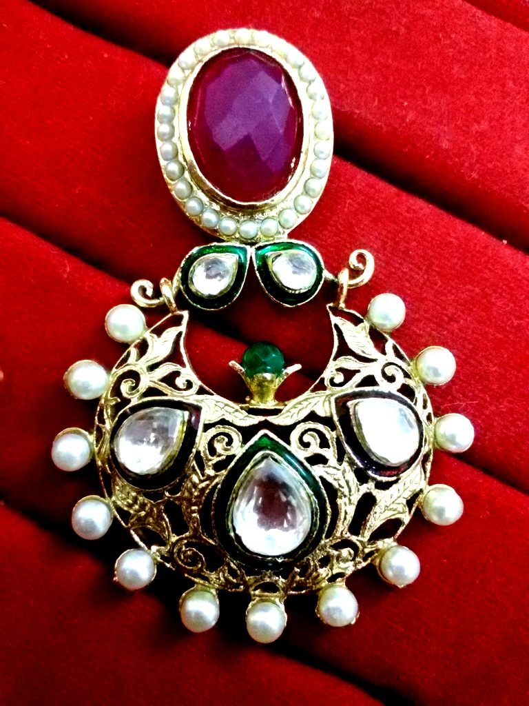 Daphne Kundan work Mena Ruby Stone Polki Earrings, Bollywood Style Unique Single view