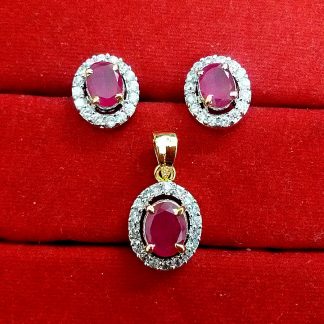 Daphne Ruby AD Pendant and Earrings in Oval shape