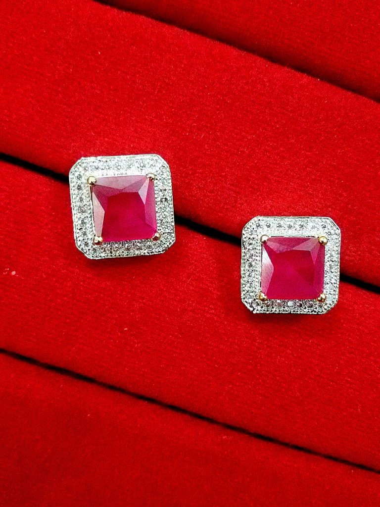 Daphne Ruby Square Shape Earrings