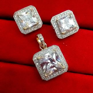 Daphne Square Shape AD Set Pendant and Earrings for Gift for wife