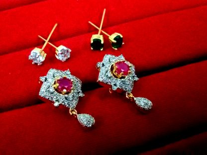 Daphne Three Shade Changeable AD Drop Earrings for women - Ruby