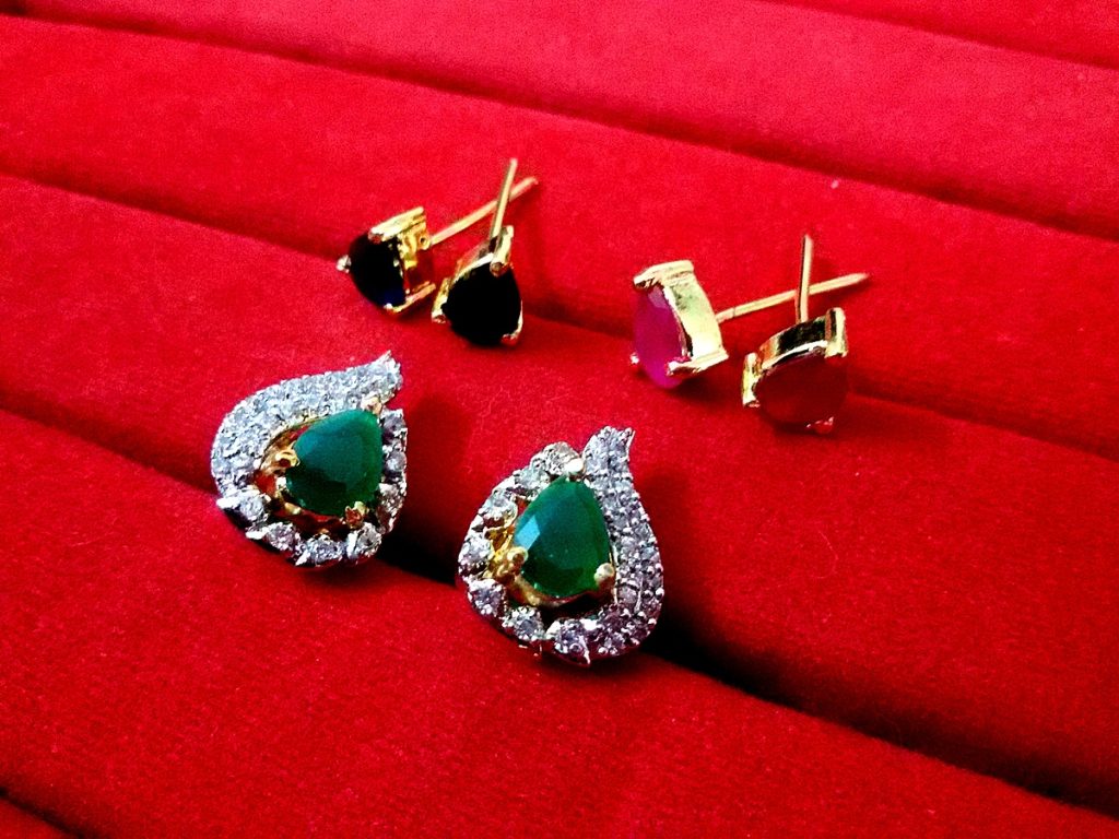 Daphne Three Shade Changeable AD Earrings for women - Emerald