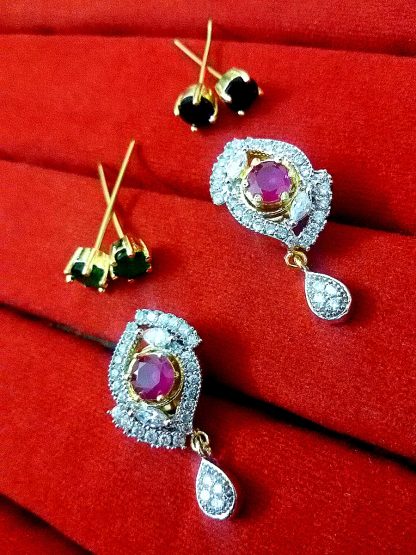 Daphne Three Shade Changeable AD Hanging Earrings for women - Ruby