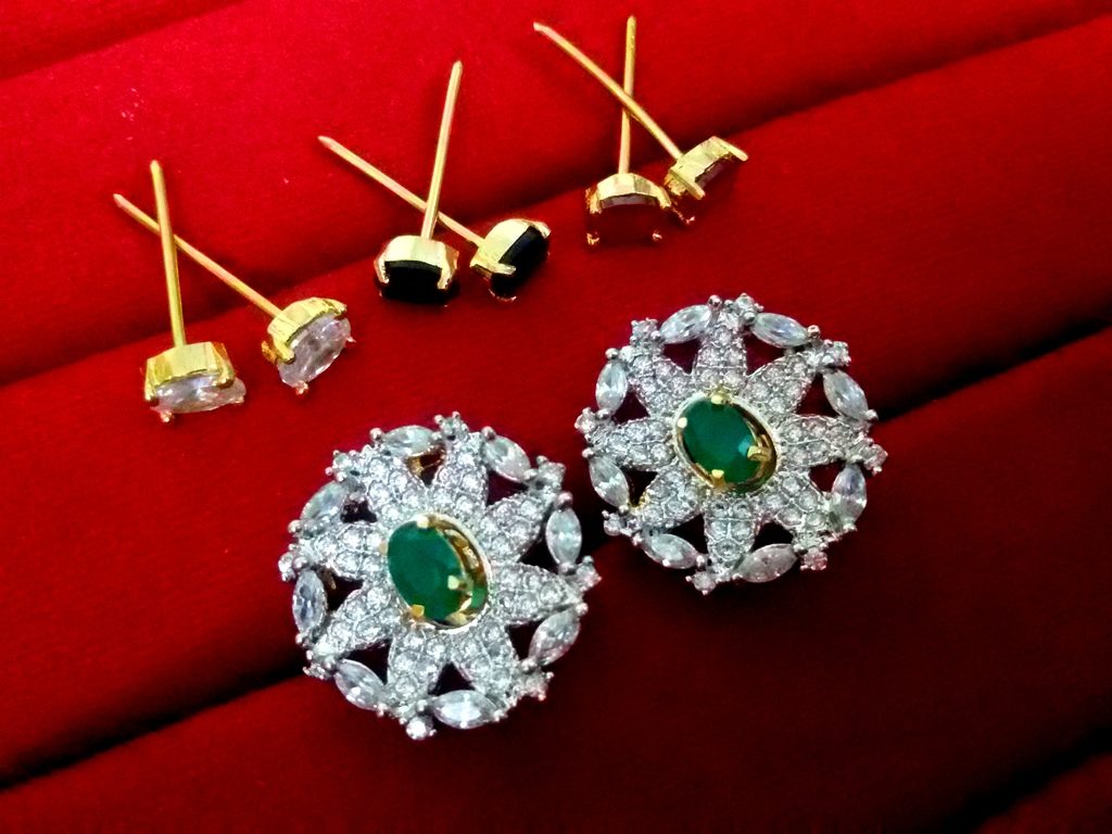 Daphne 8 in One Changeable AD Earrings for Women - Emerald