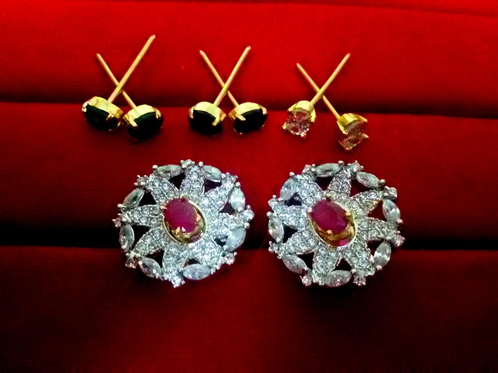 Daphne 8 in One Changeable AD Earrings for Women - Ruby