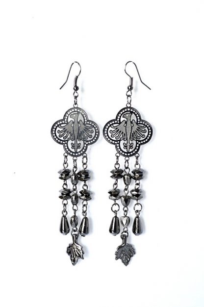 Daphne Black Metal Thin Filigree Eagle Earrings