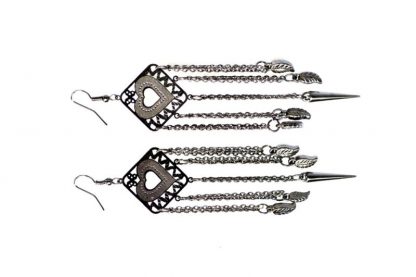 Daphne Black Metal Thin Filigree Hear Shape Earrings for Women