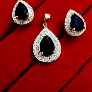 Daphne Black Studded American Diamond Pendant and Earrings for Valentine Gift