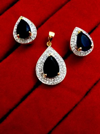 Daphne Black Studded American Diamond Pendant and Earrings for Valentine Gift