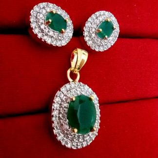 Daphne Emerald AD Oval Pendant and Earrings, Valentine Gift for Wife