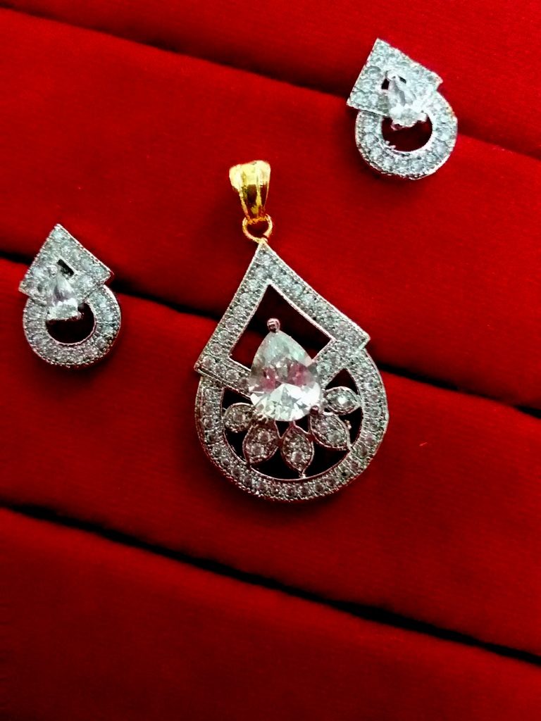 Daphne Party Wear CZ Zircon Pendant and Earrings for Anniversary Gift