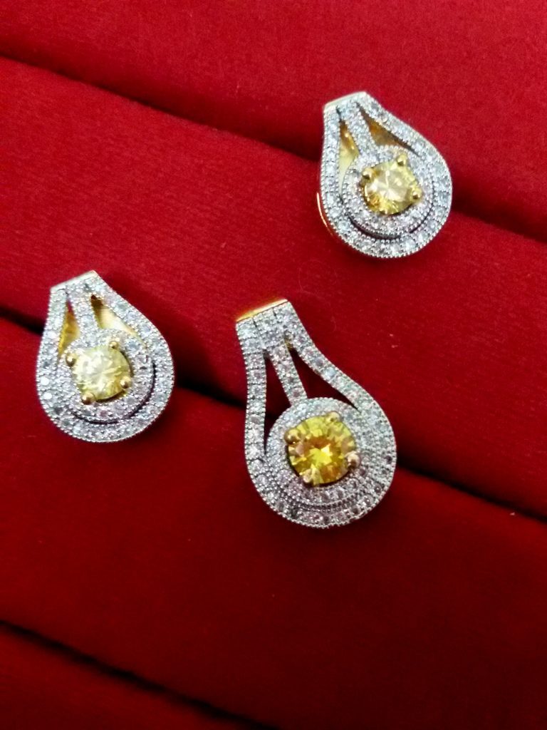 Daphne Party Wear Lime CZ Pendant and Earrings for Anniversary Gift