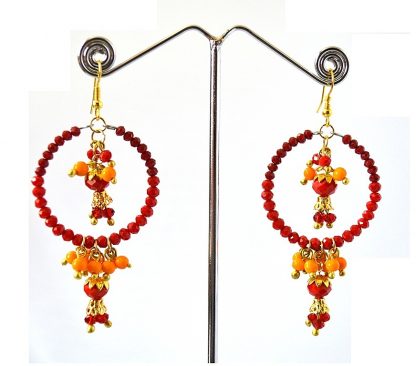 Daphne Red Maroon Beads Chandelier Earrings for Women, Light weighted