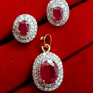 Daphne Ruby AD Oval Pendant and Earrings, Valentine Gift for Wife