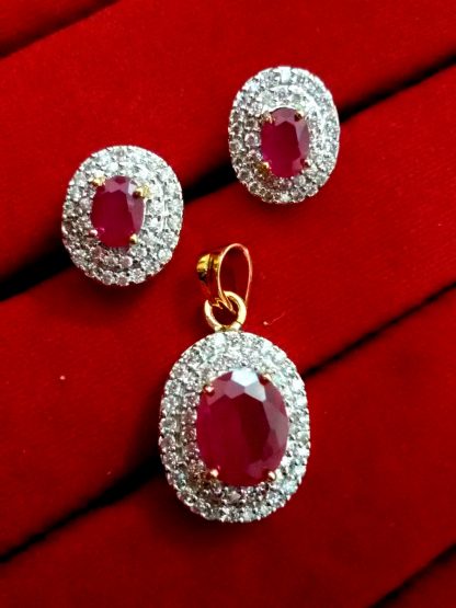 Daphne Ruby AD Oval Pendant and Earrings, Valentine Gift for Wife