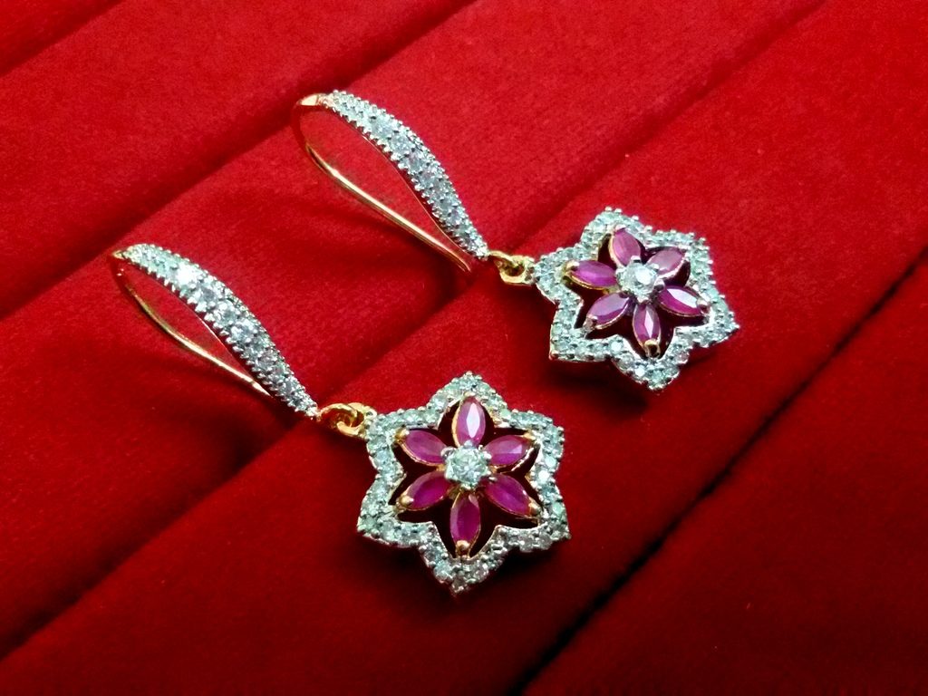 Daphne Ruby CZ Flower Hanging for women, Best Gift to Wife