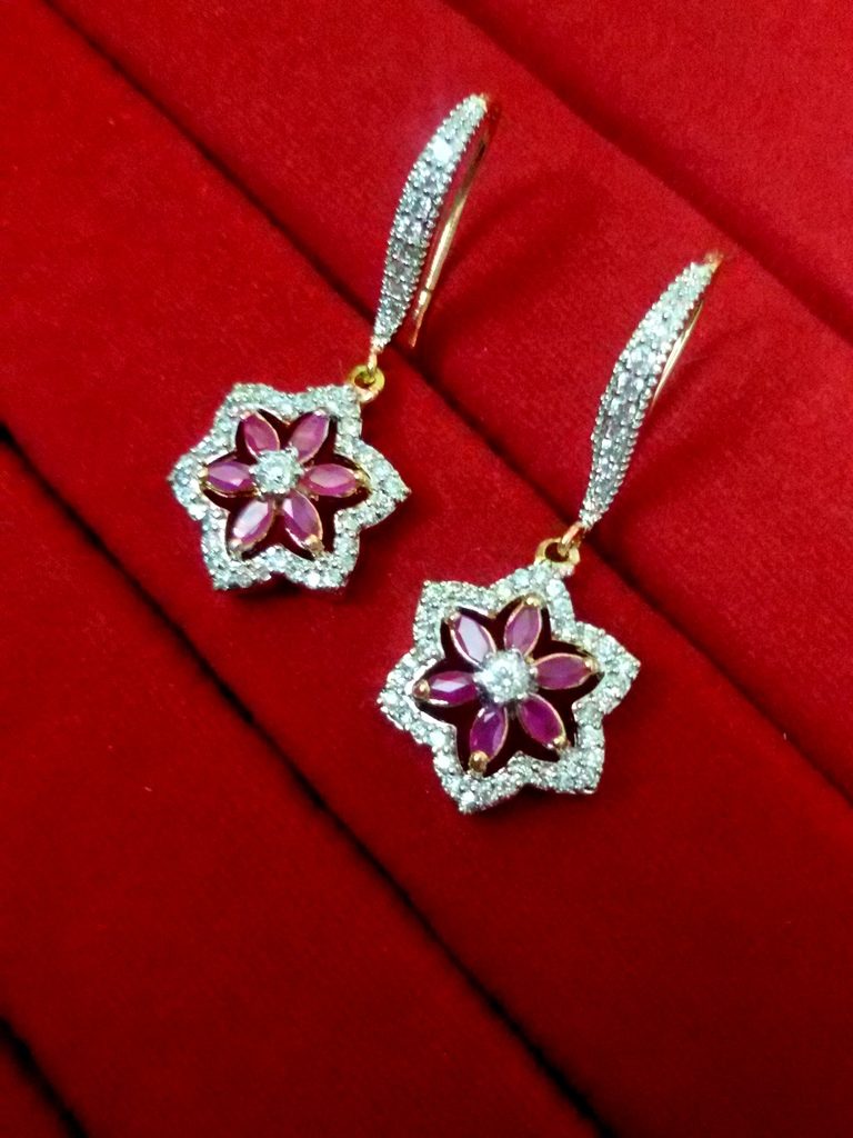 Daphne Ruby CZ Flower Hanging for women, Best Gift to WifeDaphne Ruby CZ Flower Hanging for women, Best Gift to Wife