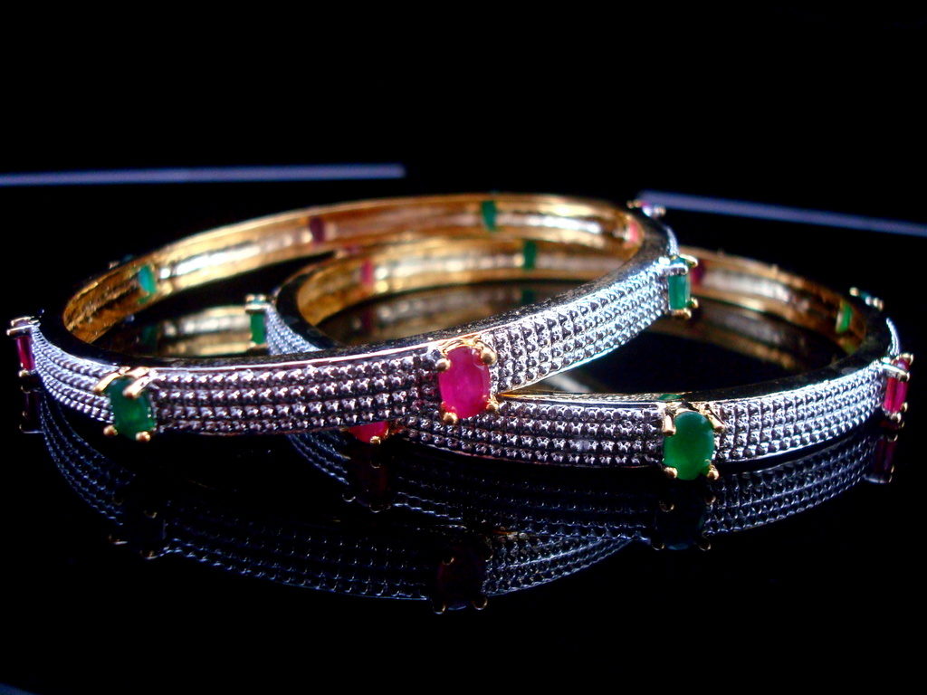 Daphne Ruby Emerald Studded Bangles for women Closer view