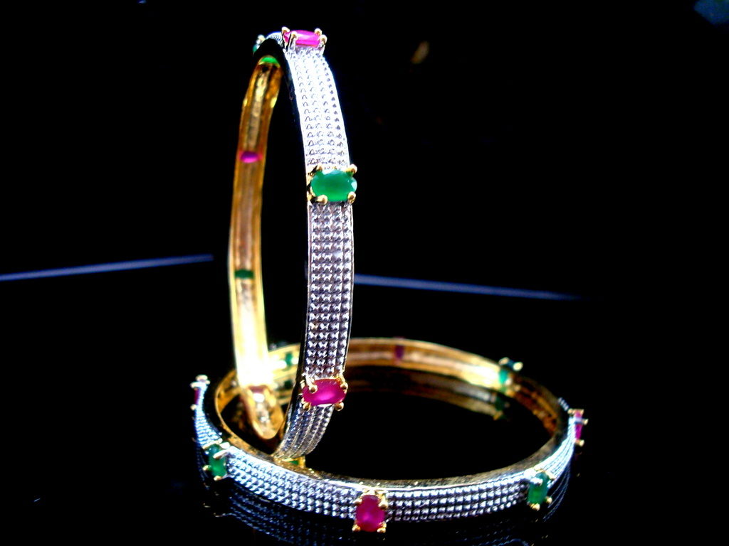 Daphne Ruby Emerald Studded Bangles for women Side Look