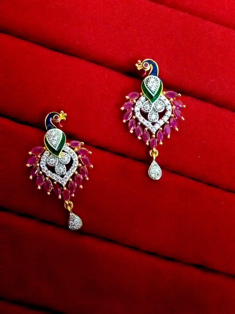 Daphne Ruby Peacock Meenakari AD Earrings