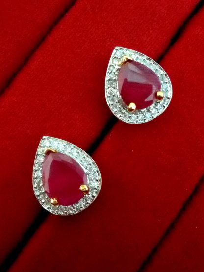 Daphne Ruby Studded American Diamond Earrings for Valentine Gift