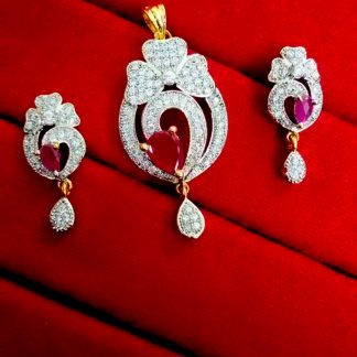 Daphne Ruby Studded Zircon Pendant and Earrings for Valentine Gift