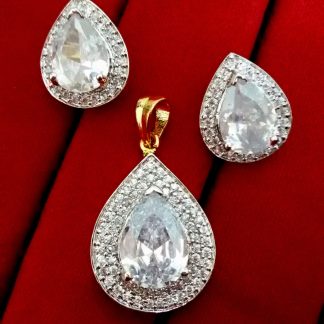 Daphne Studded American Diamond Pendant and Earrings for Valentine Gift