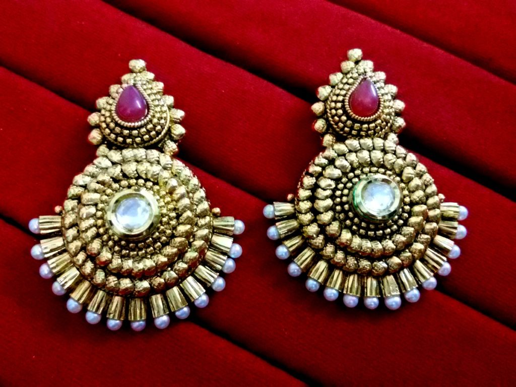 Brand New Bollywood Daphne Polki Earrings with Pearl for Women- Front Look