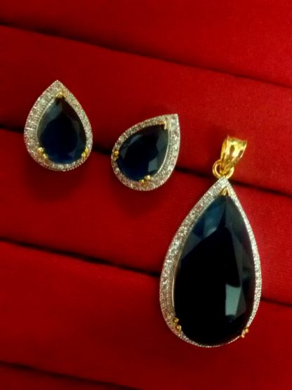 Daphne Blue Shade Studded Zircon Pendant and Earrings