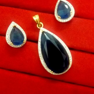 Daphne Blue Shade Studded Zircon Pendant and Earrings for Anniversary Gift