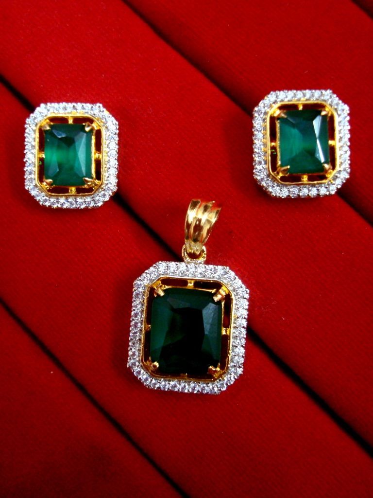 Daphne Edge Emerald Pendant and Earrings for Gift for Wife