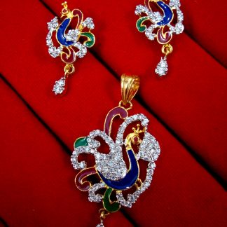 Daphne Gold Plated Peacock Design Pendant and Earrings for Women