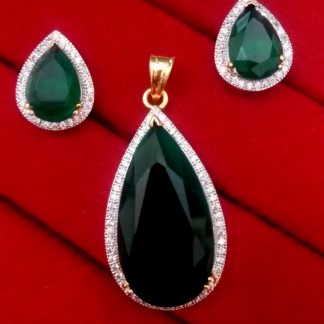 Daphne Green Shade Studded Zircon Pendant and Earrings