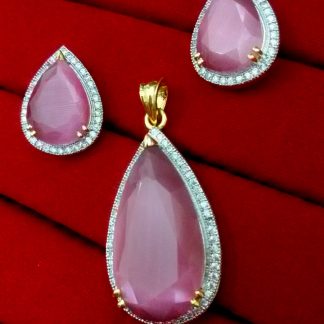 Daphne Pink Shade Studded Zircon Pendant and Earrings for Anniversary Gift