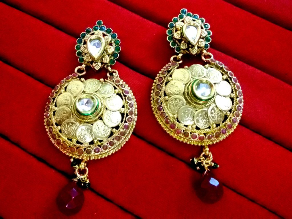 Daphne Ruby and Emerald Stone Polki Earrings,