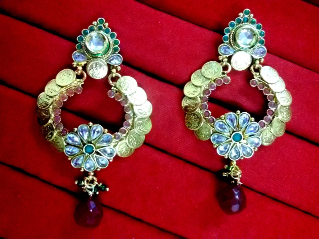 Daphne Ruby and Emerald Stone Polki Earrings, Bollywood Style