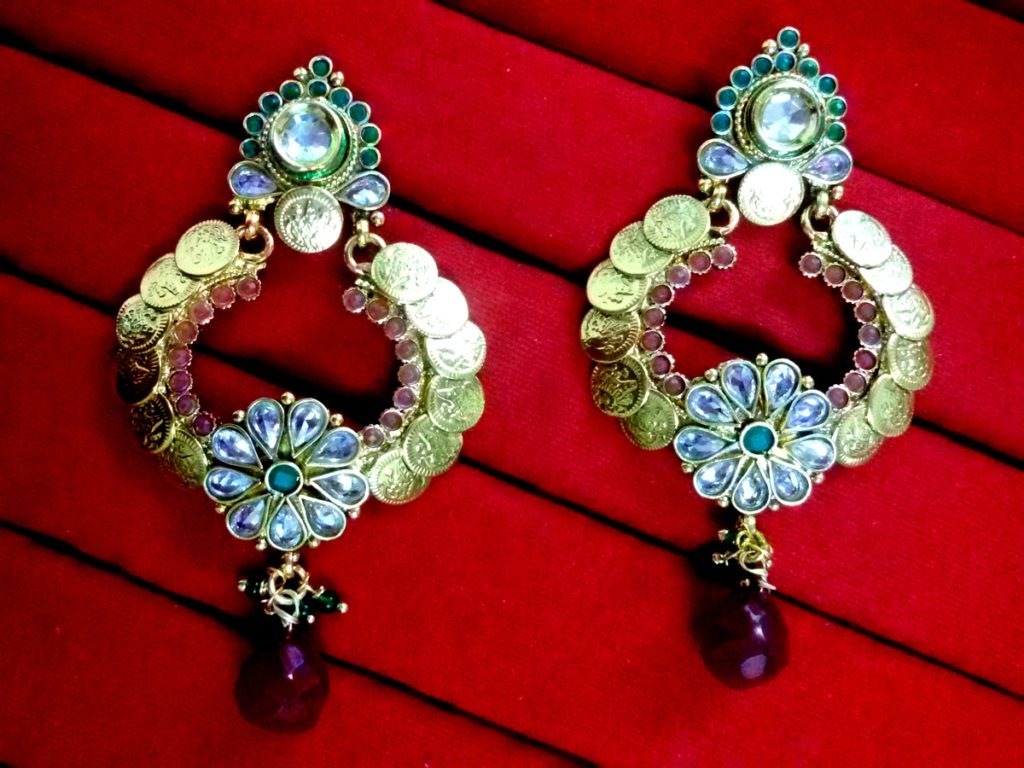 Daphne Ruby and Emerald Stone Polki Earrings, Bollywood Style - Long Looks