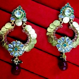 Daphne Ruby and Emerald Stone Polki Earrings, Bollywood Style - Long Looks