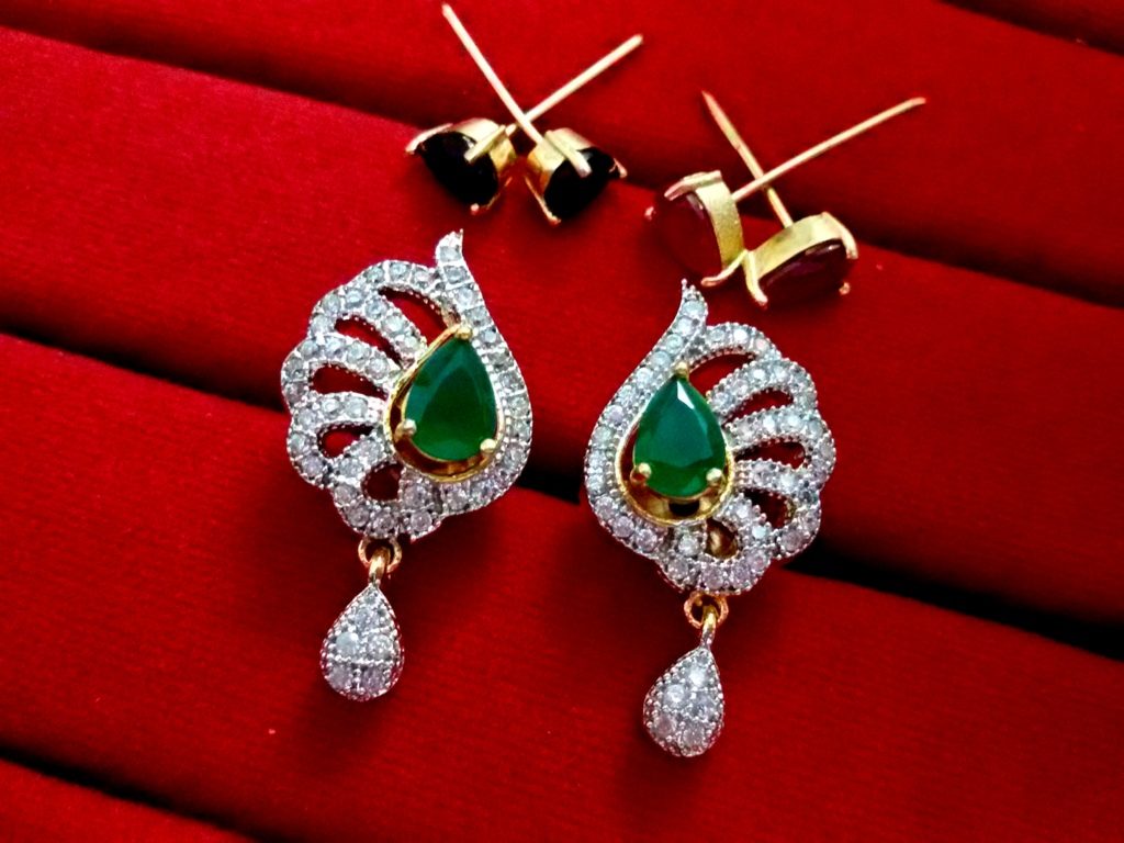 Daphne Six in One Changeable AD Earrings for Women - Emerald