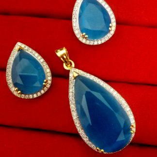 Daphne Sky Blue Studded Zircon Pendant and Earrings for Anniversary Gift