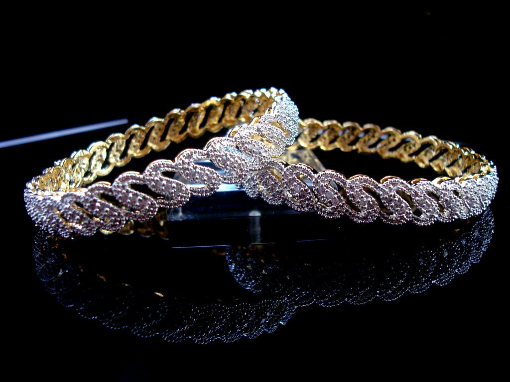 Daphne Sparkling Precious American Diamond Bangles for Anniversary Gift - Tilt View